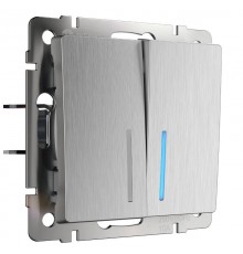 Выключатель Werkel двухклавишный проходной с подсветкой cеребряный рифленый W1122109  a051369  Werkel