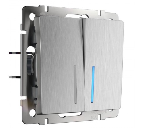 Выключатель Werkel двухклавишный проходной с подсветкой cеребряный рифленый W1122109  a051369  Werkel