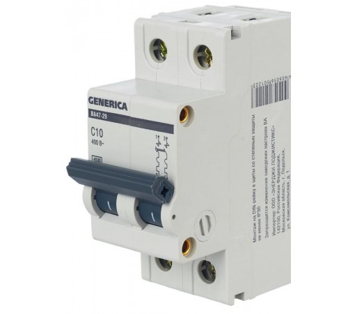 Выключатель автоматический двухполюсный ВА47-29 10А C 4,5кА  MVA25-2-010-C  GENERICA