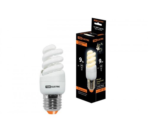 Лампа энергосберегающая КЛЛ   9Вт Е27 827 cпираль FSТ2 КОМПАКТ 35х95мм  SQ0323-0171  TDM
