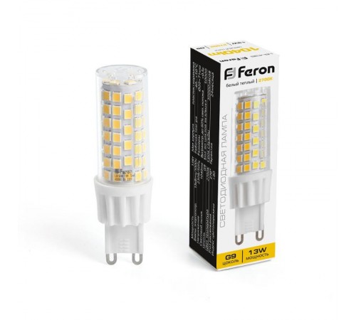 Лампа светодиодная, (13W) 230V G9 2700K JCD, LB-436  38152  FERON