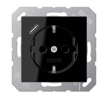 Розетка SCHUKO® с USB-зарядным устройством, тип С; термопласт; черный  A1520-18CSW  Jung