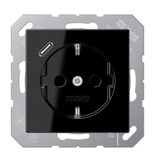 Розетка SCHUKO® с USB-зарядным устройством, тип С; термопласт; черный  A1520-18CSW  Jung