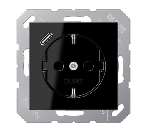Розетка SCHUKO® с USB-зарядным устройством, тип С; термопласт; черный  A1520-18CSW  Jung