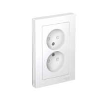 AtlasDesign Белый Розетка без заземления двойная, со шторками,16А, (в сборе с рамкой)  ATN000122  SE