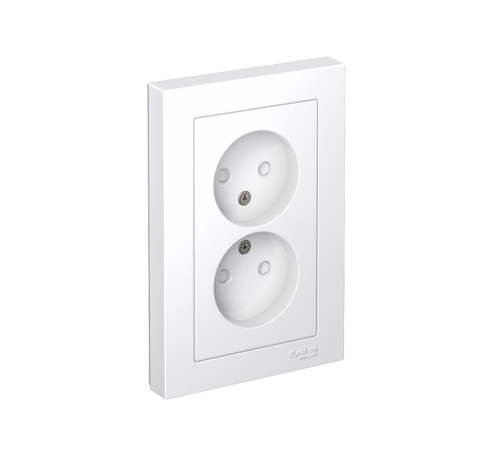 AtlasDesign Белый Розетка без заземления двойная, со шторками,16А, (в сборе с рамкой)  ATN000122  SE