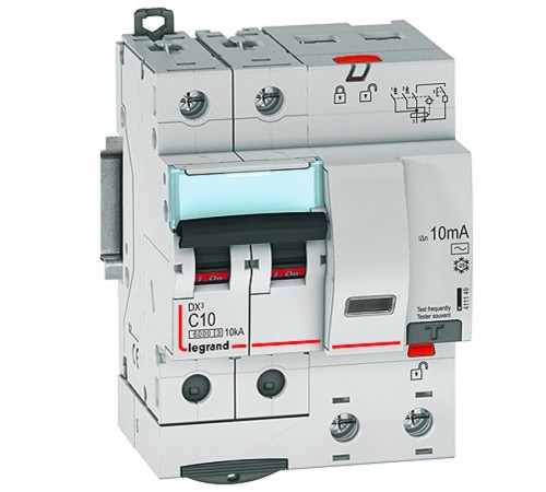 Выключатель автоматический дифференциального тока DX3 6000 2п 10А С 10мА тип AС (4 мод)  411149  Legrand