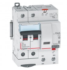 Выключатель автоматический дифференциального тока DX3 6000 2п 10А С 10мА тип AС (4 мод)  411149  Legrand