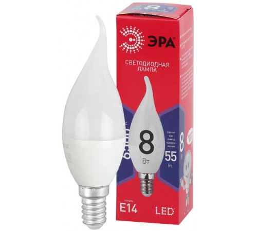 Лампа светодиодная RED LINE LED BXS-8W-865-E14 R E14 / Е14 8Вт свеча на ветру холодный дневной свет  Б0045345  ЭРА