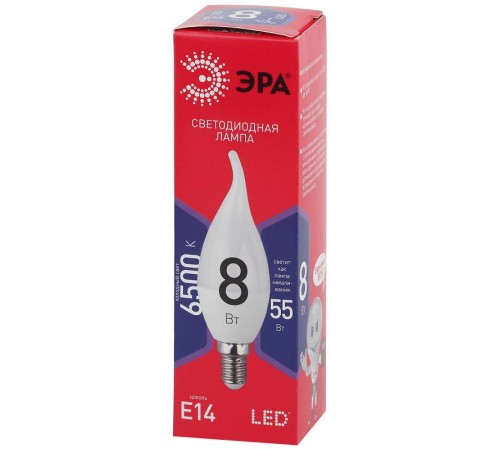 Лампа светодиодная RED LINE LED BXS-8W-865-E14 R E14 / Е14 8Вт свеча на ветру холодный дневной свет  Б0045345  ЭРА