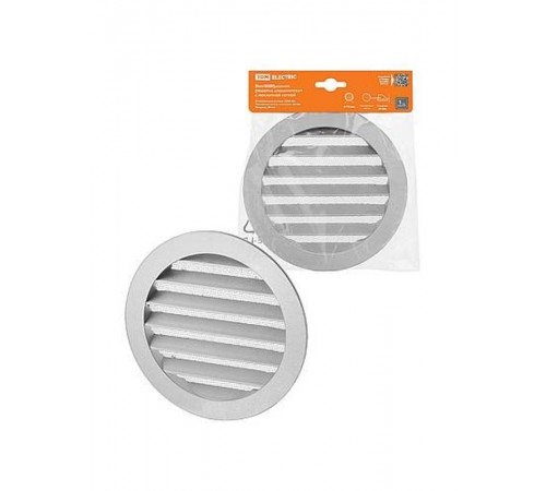 Решетка вентиляционная круглая алюминиевая с москитной сеткой, с фланцем d150, внеш. D180,  SQ1807-0802  TDM