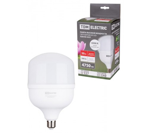 Лампа светодиодная T 50 Вт, 230 В, 6500 К, E27 (140x225 мм)  SQ0340-0357  TDM