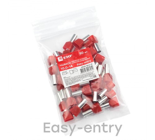 Наконечник штыревой втулочный изолированный НШвИ(2) 10,0-14 (50шт.) EKF PROxima  nhvi2-10,0-14  EKF