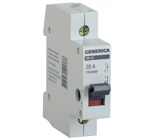 Выключатель нагрузки модульный (мини-рубильник) ВН-32 1Р 63А  MNV15-1-063  GENERICA