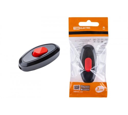 Выключатель на шнур 6А 250В черный с красной кнопкой  SQ1806-0222  TDM