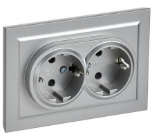 BRITE Розетка 2-ая с заземлением со шторками 16А в сборе РСш12-3-БрА алюминий  BR-R24-16-K47-F  IEK