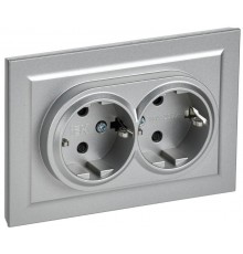 BRITE Розетка 2-ая с заземлением со шторками 16А в сборе РСш12-3-БрА алюминий  BR-R24-16-K47-F  IEK