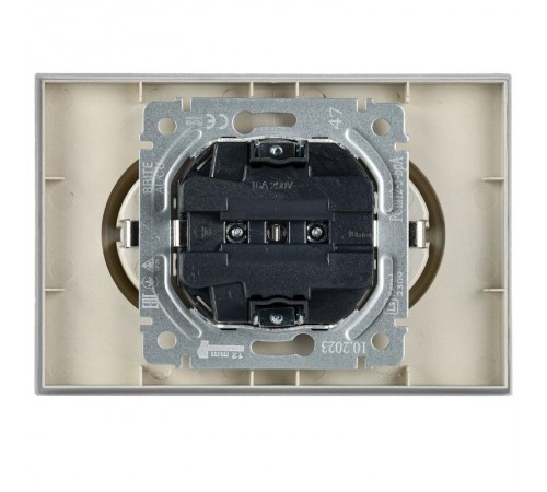 BRITE Розетка 2-ая с заземлением со шторками 16А в сборе РСш12-3-БрА алюминий  BR-R24-16-K47-F  IEK