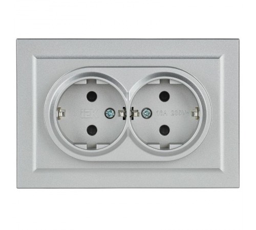 BRITE Розетка 2-ая с заземлением со шторками 16А в сборе РСш12-3-БрА алюминий  BR-R24-16-K47-F  IEK