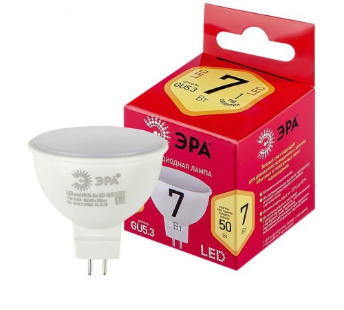 Лампа светодиодная LED MR16-7W-827-GU5.3 R (диод, софит, 9Вт, нейтр, GU5.3)  Б0050231  ЭРА