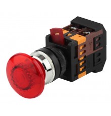 Кнопка управления  AELA22 "Грибок" красный d22мм неон/240В 1з+1р (10/400/3200)  Б0045630  ЭРА