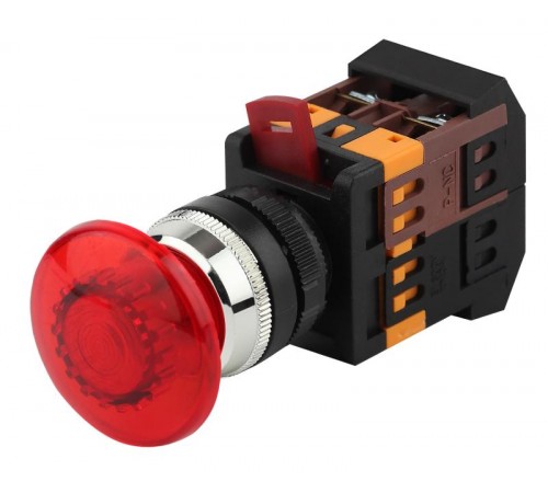 Кнопка управления  AELA22 "Грибок" красный d22мм неон/240В 1з+1р (10/400/3200)  Б0045630  ЭРА
