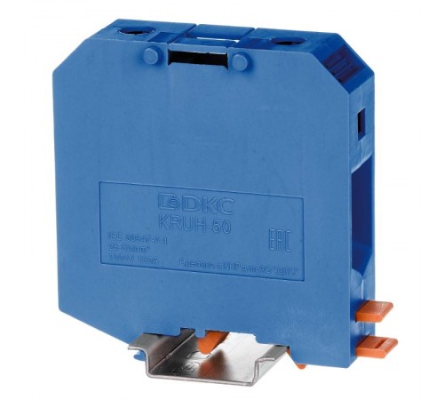 Клемма проходная, винтовой зажим, 2 точки подключения, 50 кв.мм, синяя  KRUH-50-BU  DKC