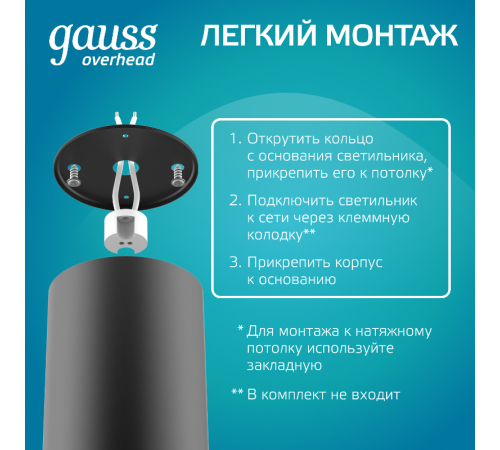 Светильник  Basic, накладной, под лампу GU5.3, черный 1/20/60  HD063  Gauss