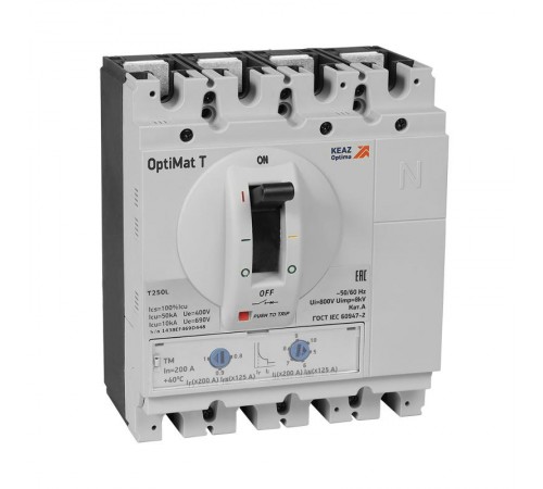 Выключатель автоматический с блоком защиты от токов утечки OptiMat T250L-RCA TM 250A 4P  356975  КЭАЗ