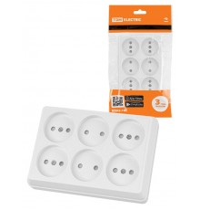 Розетка шестиместная 2П открытой установки IP20 10A с защитными шторками белая "Ладога"  SQ1801-0141  TDM