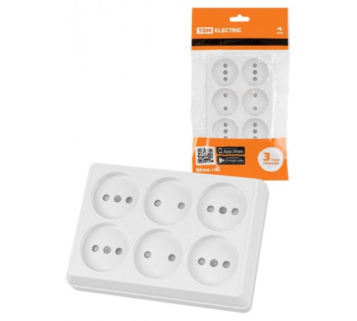 Розетка шестиместная 2П открытой установки IP20 10A с защитными шторками белая "Ладога"  SQ1801-0141  TDM