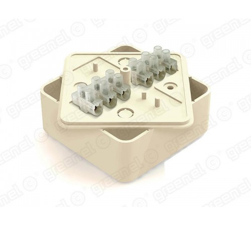 Коробка распределительная для о/п 75х75х28мм с клеммной колодкой ЗВИ-5 (1,5-4мм2) 6 клемм, IP40, цвет -СЛОНОВАЯ КОСТЬ (80шт)  GE41216-02  GREENEL