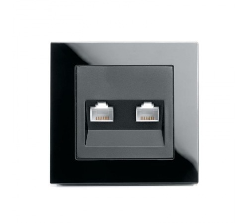 Розетка компьютерная 2-местная RJ-45, серия Катрин, GLS00-7006-05, черный  39509  STEKKER