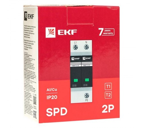 Устройство защиты от импульсных перенапряжений Т1+Т2; Iimp-12,5kA; In-20kA; Uc-275В; 1+1 EKF PROxima  OV12-11-505  EKF