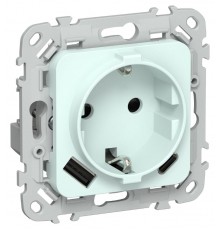 FLITE Розетка с заземлением со шторками 16А с USB A+C 20Вт быстрозажимные клеммы РСЮшс11-1-ФлХЛ холодный лед  FI-R14-16-1-U22-020-K94  IEK