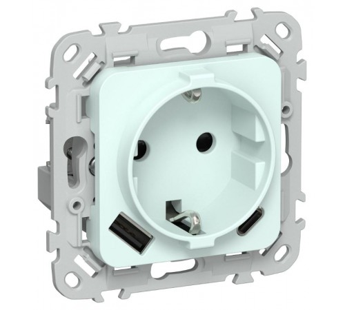 FLITE Розетка с заземлением со шторками 16А с USB A+C 20Вт РСЮшс11-0-ФлХЛ холодный лед  FI-R14-16-U22-020-K94  IEK