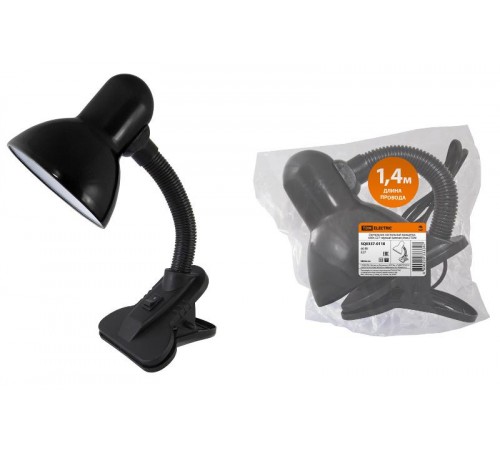 Светильник настольный прищепка 60Вт ЛН/КЛЛ/LED Е27 черный (мягкая упак.)  SQ0337-0118  TDM