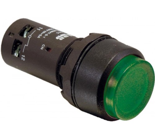 Кнопка с подсветкой CP4-13G-10 зеленая 220В AC/DC с выступающей клавишей с фиксацией 1НО  1SFA619103R1312  ABB