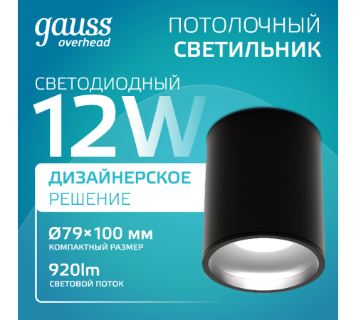 Светильник светодиодный декоративный бытовой HD007 12W (черный) 4100K 79x100мм  HD007  Gauss