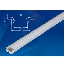 Профиль алюминиевый врезной с матовым рассеивателем, 200см. UFE-K01 SILVER/FROZEN 200 POLYBAG 2 заглушки в/к.. TМ .  UL-00005026  Uniel