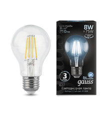 Лампа светодиодная Black LED Filament A60 E27 8W 780lm 4100К  102802208  Gauss