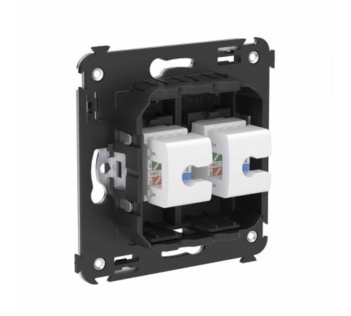 Телефонная розетка RJ-12 без шторки в стену двойная, "Avanti", "Черный матовый"  4412614  DKC