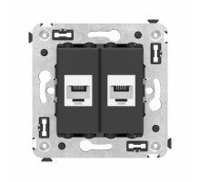 Телефонная розетка RJ-12 без шторки в стену двойная, "Avanti", "Черный матовый"  4412614  DKC