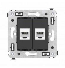 Телефонная розетка RJ-12 без шторки в стену двойная, "Avanti", "Черный матовый"  4412614  DKC
