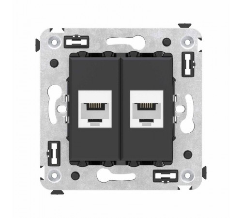 Телефонная розетка RJ-12 без шторки в стену двойная, "Avanti", "Черный матовый"  4412614  DKC