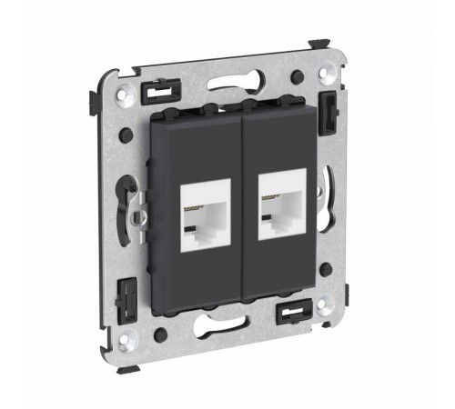 Телефонная розетка RJ-12 без шторки в стену двойная, "Avanti", "Черный матовый"  4412614  DKC