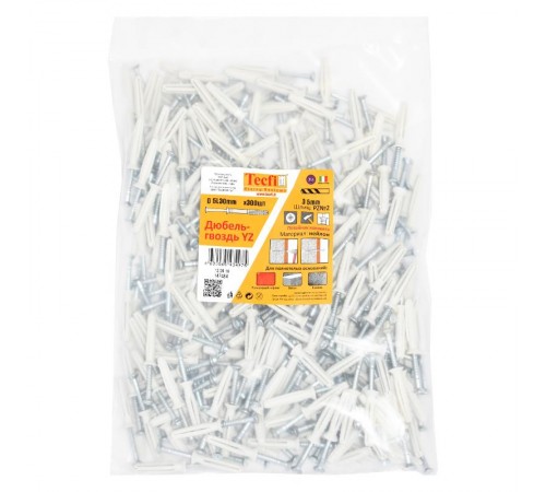 Дюбель-гвоздь YZ потайн. манжета нейлон 5x30 (300 шт) - пакет  147484  Tecfi