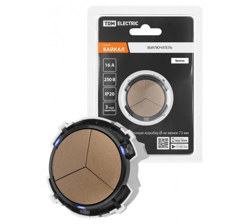 Выключатель 3-кл. 16А 250В кнопочный механизм бронза, "Байкал"   SQ1819-0426  TDM