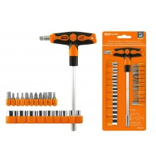 Набор отвертка с Т-образной ручкой с битами и торцевыми головками, №3, 21 предмет "Алмаз"  SQ1019-0203  TDM
