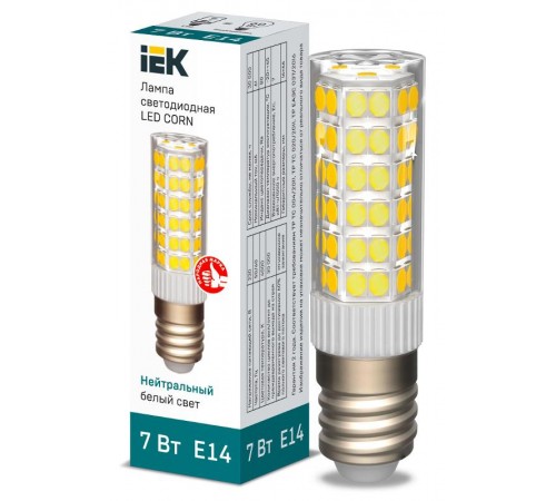 Лампа светодиодная CORN капсула 7Вт 230В 4000К керамика E14 IEK  LLE-CORN-7-230-40-E14  IEK
